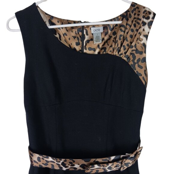 Cache Sheath Dress Womens 6 Black Leopard Print Belted Y2K Glam Cocktail Luxury - Picture 2 of 10